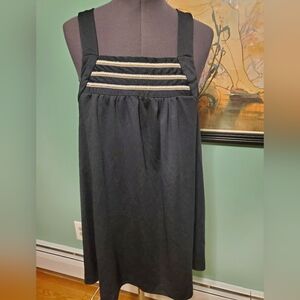 Vintage Black Sleeveless Dress Top with Gold & Silver Accents